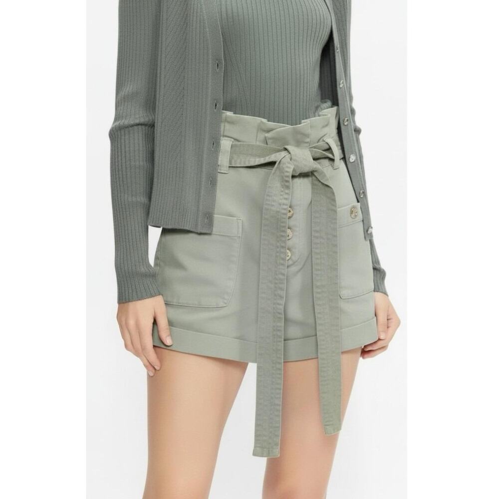 TED BAKER Deviika Paperbag High Rise Stretch Denim Short Size 26 Light Sage